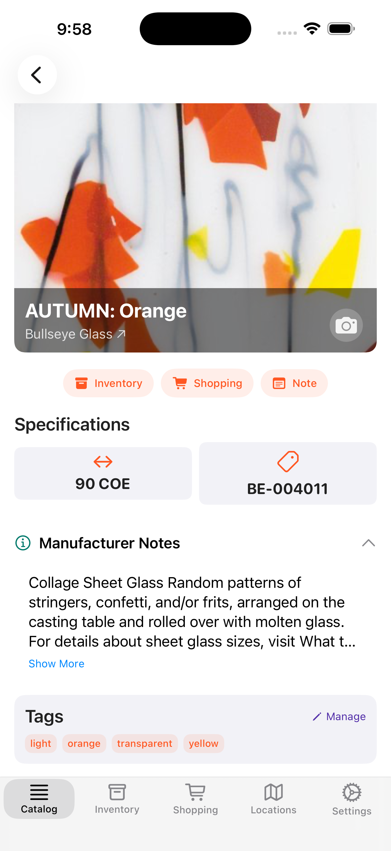 Molten app showing glass detail