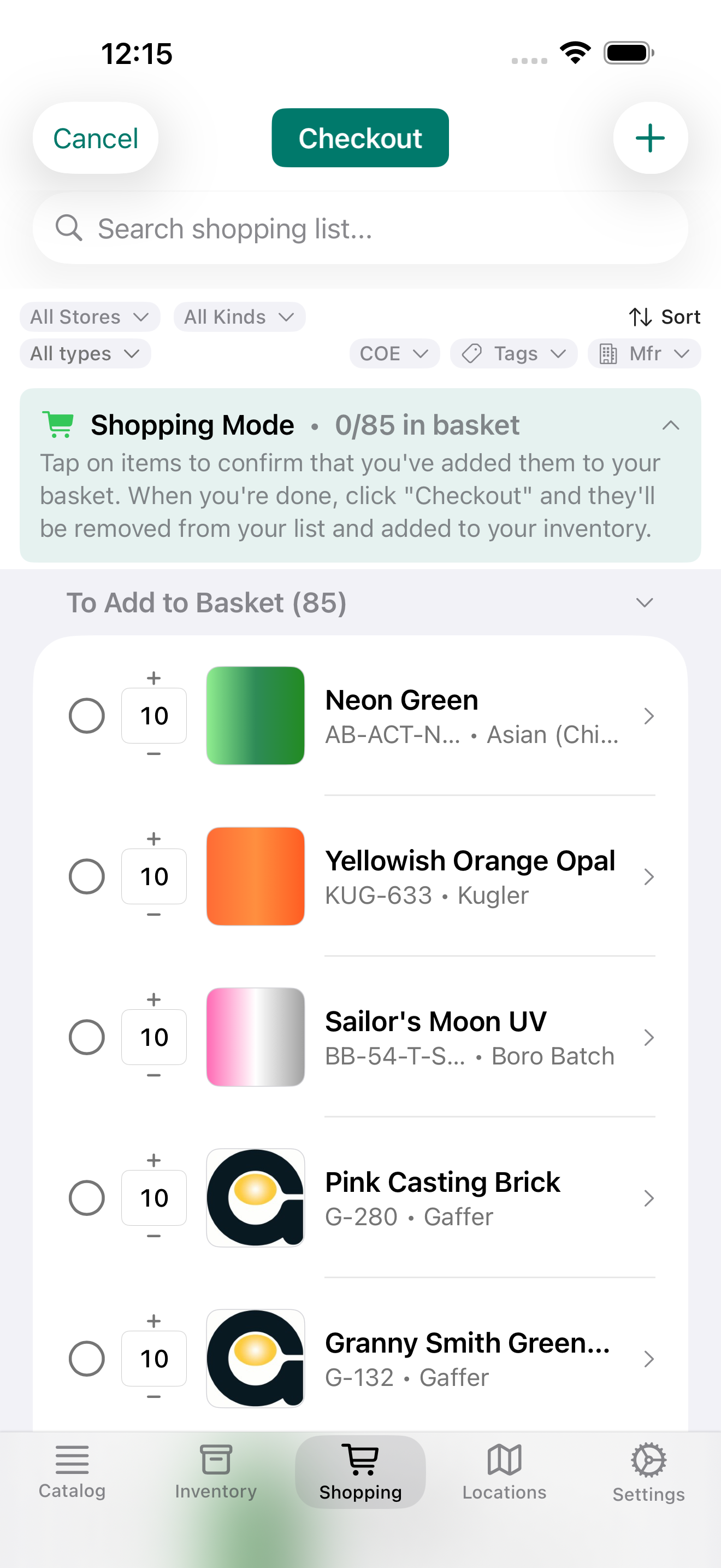 Shopping mode for checking off items