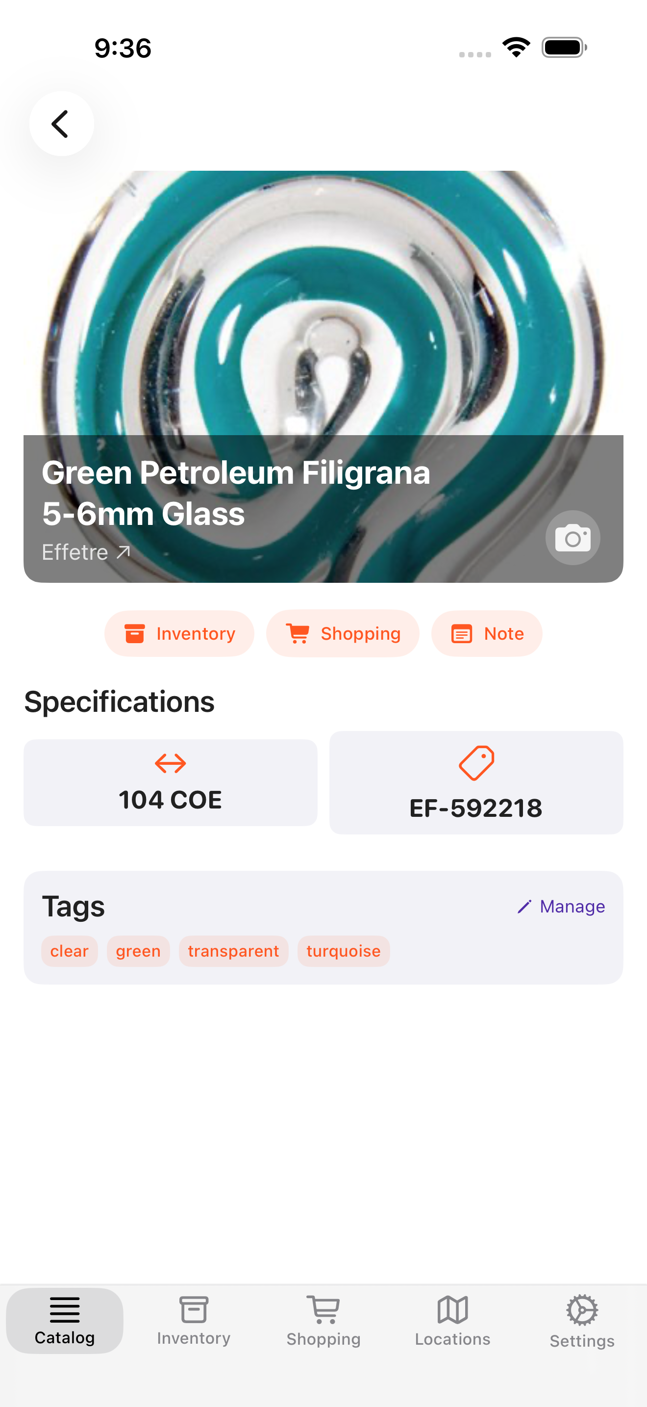 Molten app showing glass detail