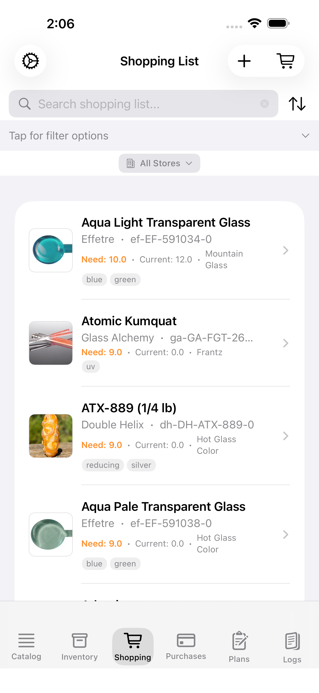 Browse glass catalog