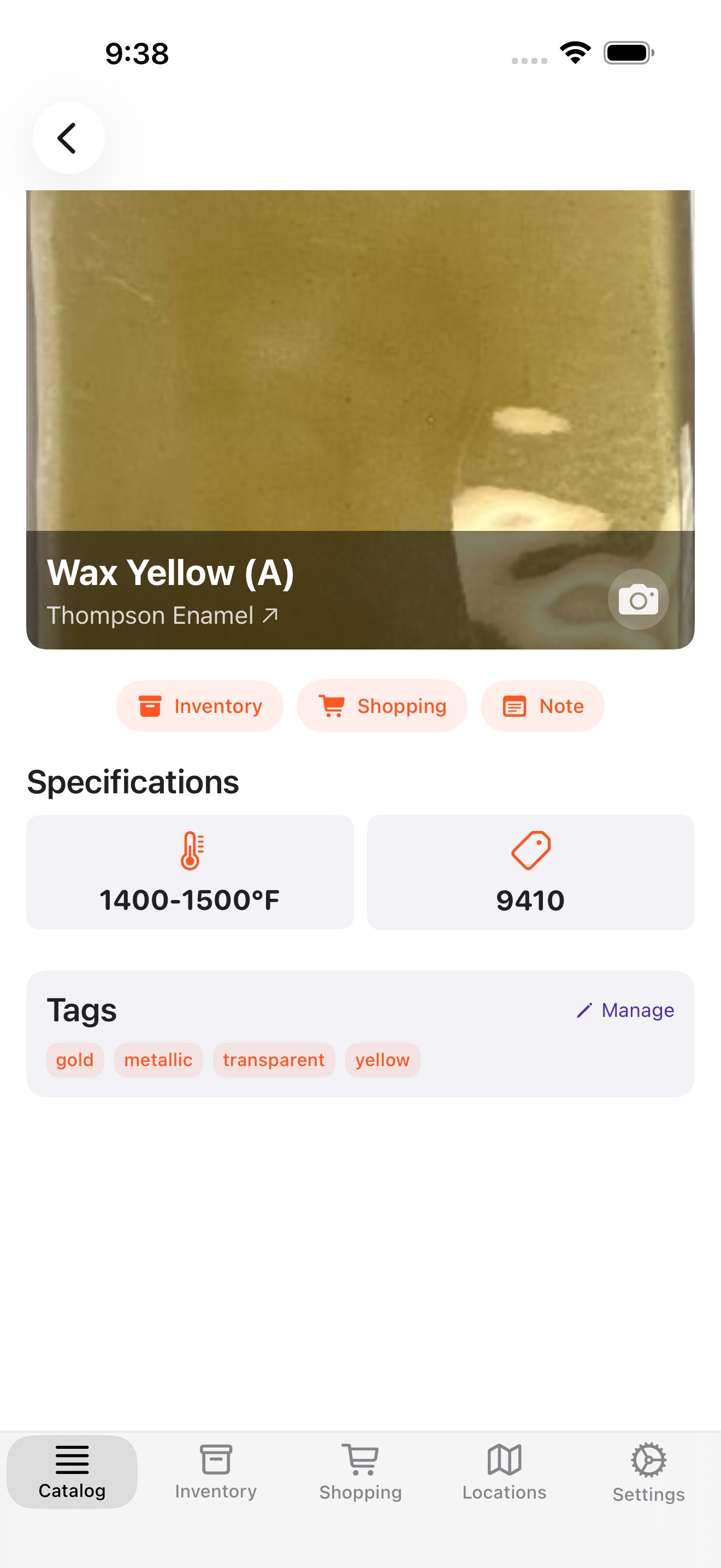 Molten app showing glass detail